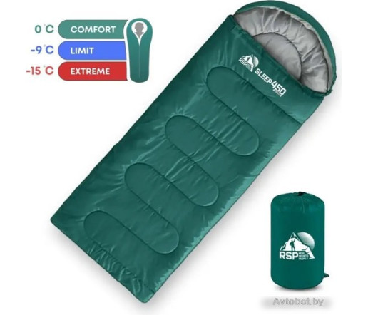 Спальный мешок RSP Outdoor Sleep 450 L RipStop 2024 (зеленый, 220x75см, молния слева)
