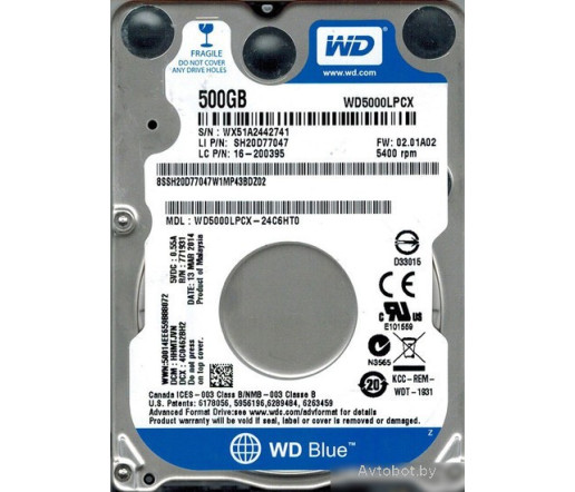Жесткий диск WD 500GB (WD5000LPCX-24C6HT0) Жесткий диск WD 500GB (WD5000LPCX-24C6HT0)