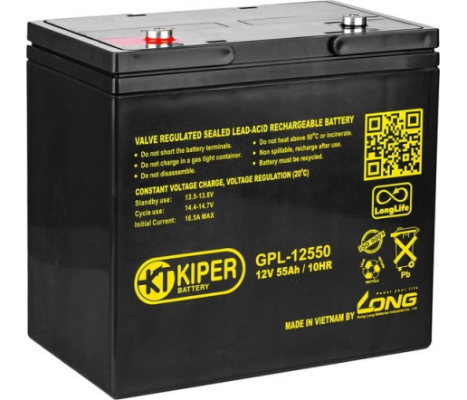 Аккумулятор для ИБП Kiper GPL-12550 (12В/55 А·ч) Аккумулятор для ИБП Kiper GPL-12550 (12В/55 А·ч)